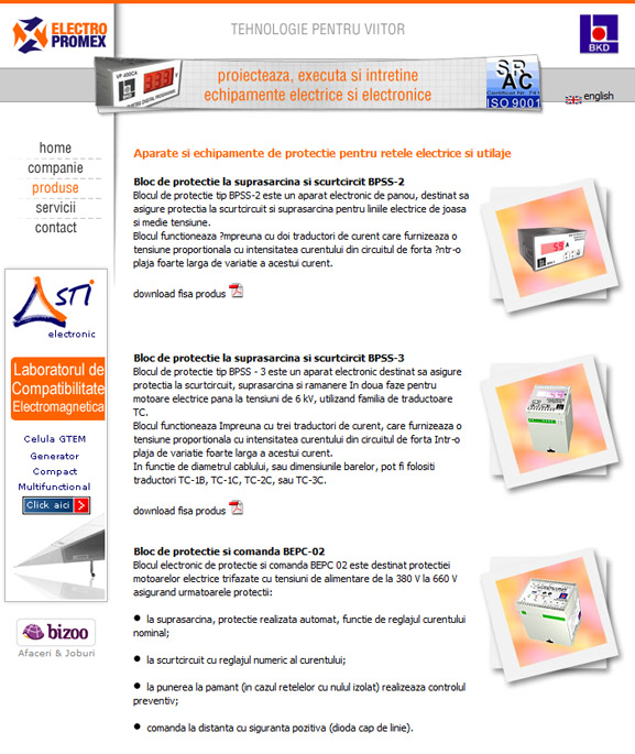 Pagina cu lista de produse în site-ul web bkdelectronic.ro