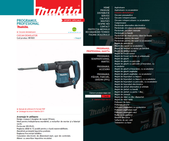 Detalii despre produs în catalogul online Makita.