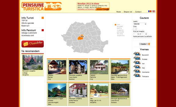 Prima pagină a site-ului web pensiuneturistica.ro