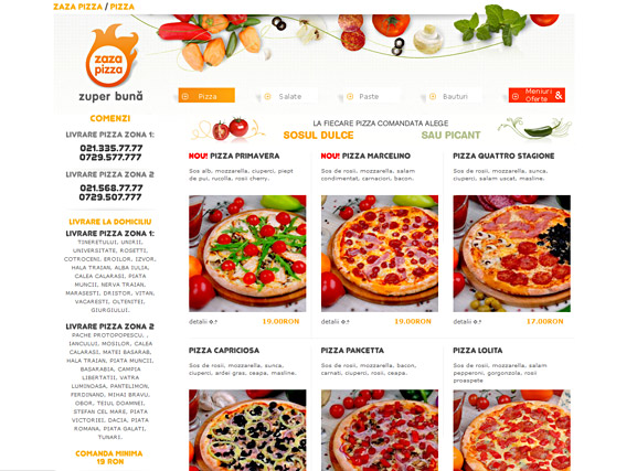 Prima pagină a website-ului zazapizza.ro