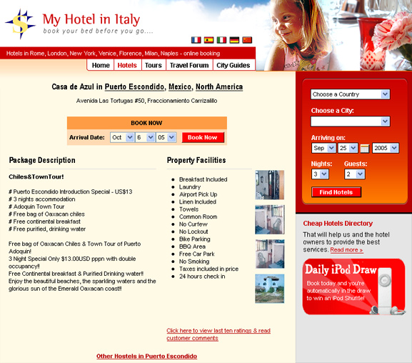 Detaliile unui hotel în web site-ul myhotelinitaly.com