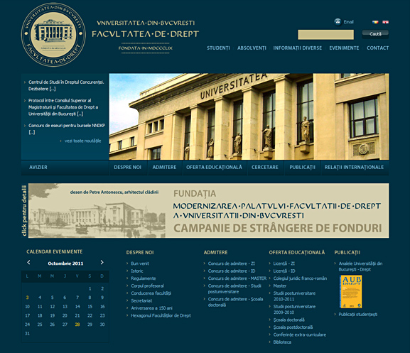 Prima pagină a web site-ului Facultății de Drept