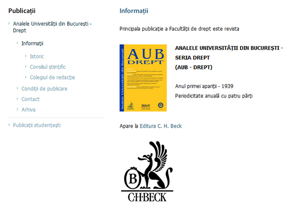 Arhiva publicației 'Analele Universității din București - Drept' pe site-ul web al Facultății de Drept