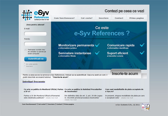 Prima pagină a website-ului e-Syv.