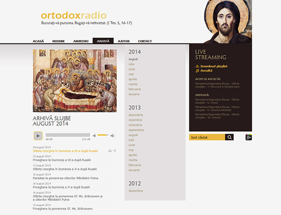 Arhivă slujbe pe site-ul web ortodoxradio.ro