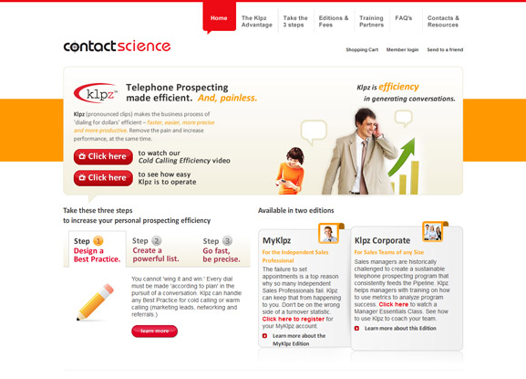 Prima pagină a web site-ului Contact Science.