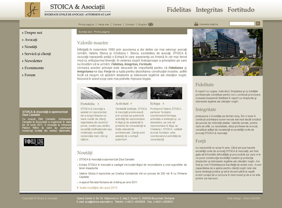 Prima pagină a website-ului Stoica & Asociații